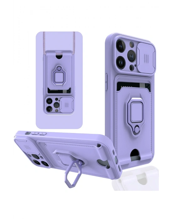 Newface iPhone 14 Pro Kılıf Zuma Kartvizitli Yüzüklü Silikon - Lila
