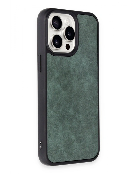 Newface iPhone 14 Pro Max Kılıf Aras Deri Kapak - Koyu Yeşil