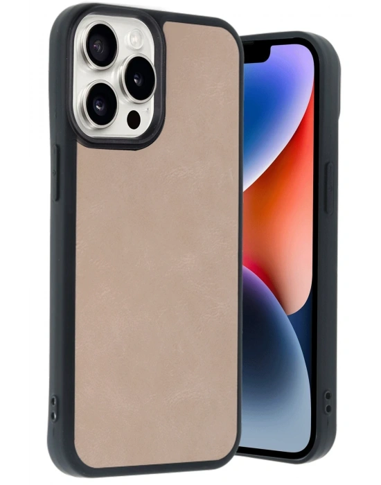 Newface iPhone 14 Pro Max Kılıf Aras Deri Kapak - Pudra