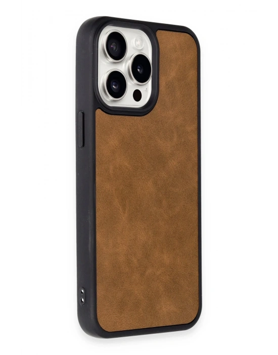 Newface iPhone 14 Pro Max Kılıf Aras Deri Kapak - Taba