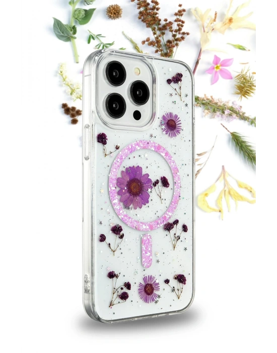 Newface iPhone 14 Pro Max Kılıf Daisy Simli Magsafe Kapak - Mavi