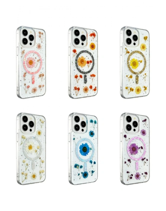 Newface iPhone 14 Pro Max Kılıf Daisy Simli Magsafe Kapak - Siyah