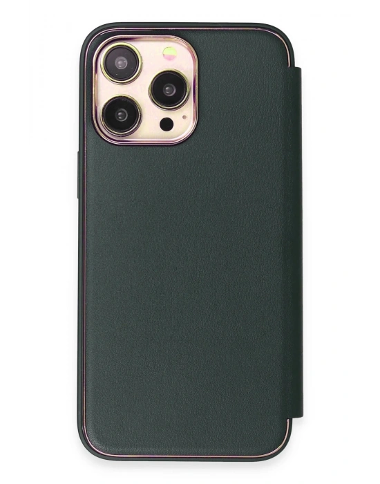 Newface iPhone 14 Pro Max Kılıf Dolpin Kapaklı - Koyu Yeşil