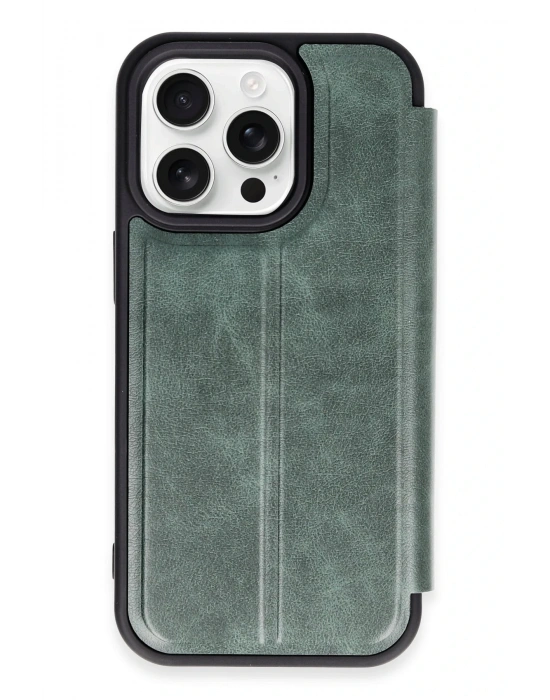 Newface iPhone 14 Pro Max Kılıf Flip Cover - Koyu Yeşil