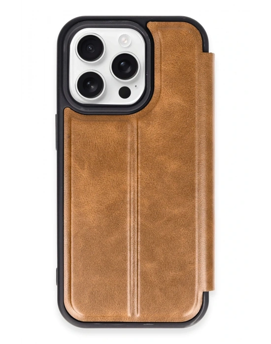 Newface iPhone 14 Pro Max Kılıf Flip Cover - Taba