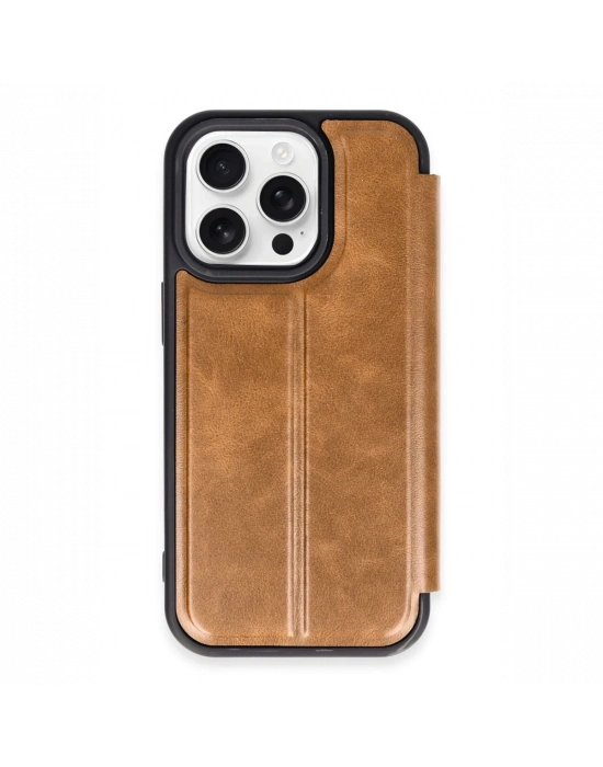 Newface iPhone 14 Pro Max Kılıf Flip Cover - Taba