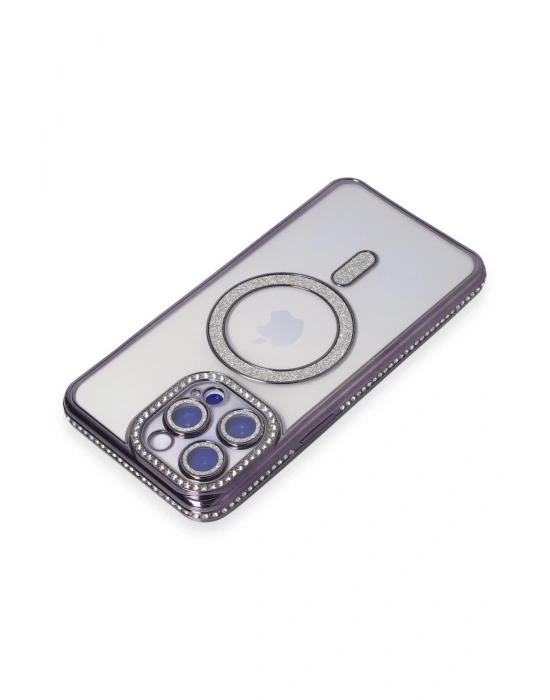 Newface iPhone 14 Pro Max Kılıf Joke Simli Magneticsafe Kılıf - Derin Mor