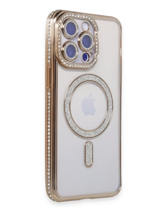 Newface iPhone 14 Pro Max Kılıf Joke Simli Magneticsafe Kılıf - Gold