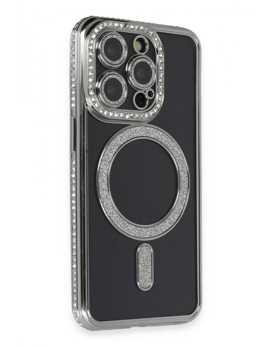 Newface iPhone 14 Pro Max Kılıf Joke Simli Magneticsafe Kılıf - Gri