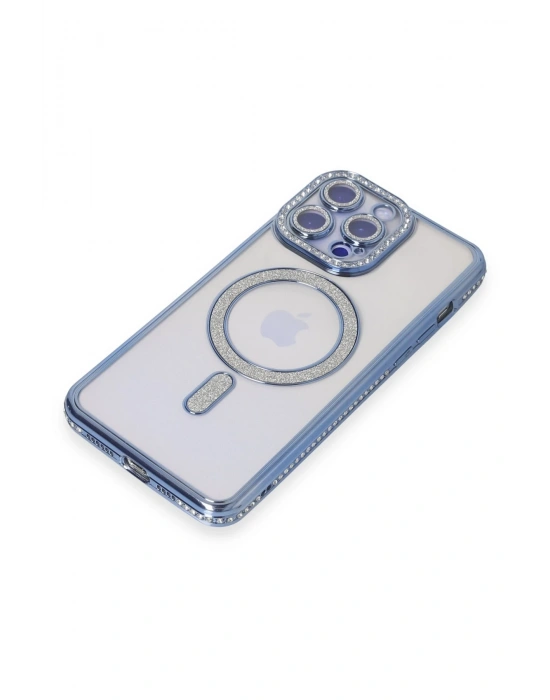 Newface iPhone 14 Pro Max Kılıf Joke Simli Magneticsafe Kılıf - Mavi