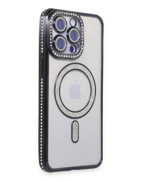 Newface iPhone 14 Pro Max Kılıf Joke Simli Magneticsafe Kılıf - Siyah