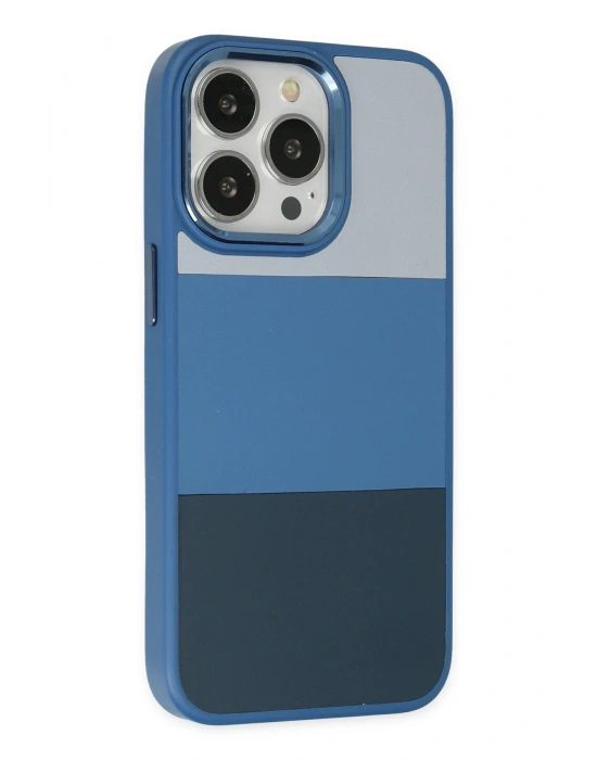 Newface iPhone 14 Pro Max Kılıf King Kapak - Açık Mavi-Lacivert