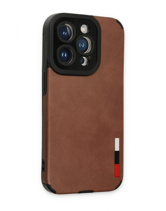 Newface iPhone 14 Pro Max Kılıf Loop Deri Silikon - Kahverengi