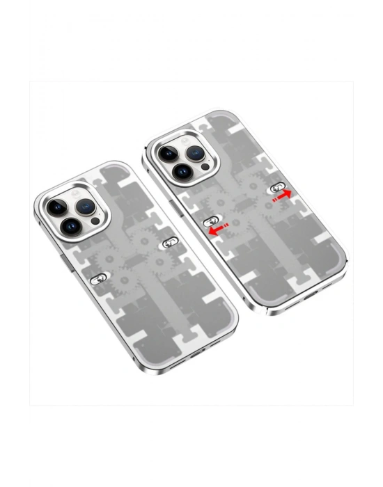 Newface iPhone 14 Pro Max Kılıf Mekanik Bumper Kapak - Gümüş