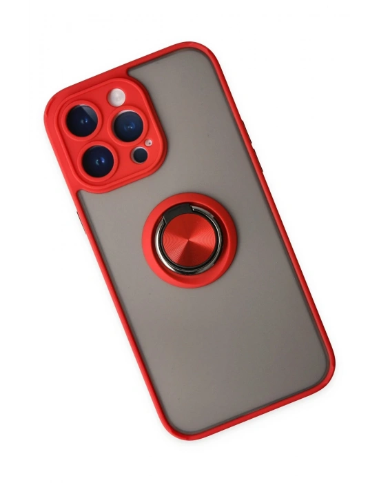 Newface iPhone 14 Pro Max Kılıf Montreal Yüzüklü Silikon Kapak - Kırmızı