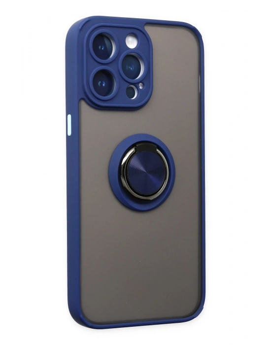 Newface iPhone 14 Pro Max Kılıf Montreal Yüzüklü Silikon Kapak - Lacivert