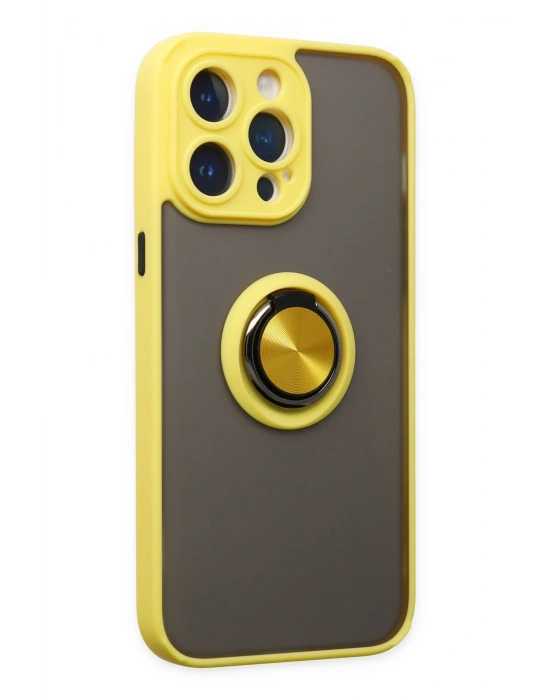Newface iPhone 14 Pro Max Kılıf Montreal Yüzüklü Silikon Kapak - Sarı