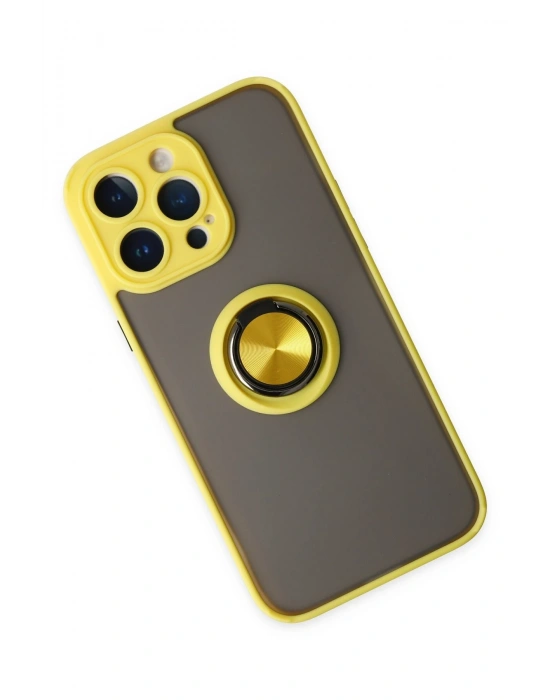 Newface iPhone 14 Pro Max Kılıf Montreal Yüzüklü Silikon Kapak - Sarı