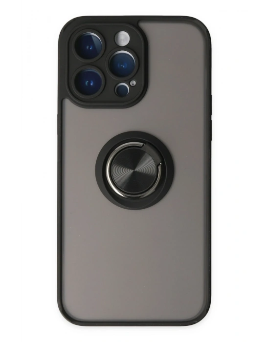 Newface iPhone 14 Pro Max Kılıf Montreal Yüzüklü Silikon Kapak - Siyah