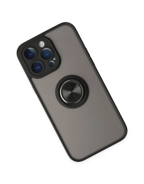 Newface iPhone 14 Pro Max Kılıf Montreal Yüzüklü Silikon Kapak - Siyah