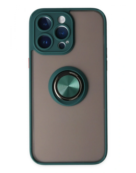 Newface iPhone 14 Pro Max Kılıf Montreal Yüzüklü Silikon Kapak - Yeşil