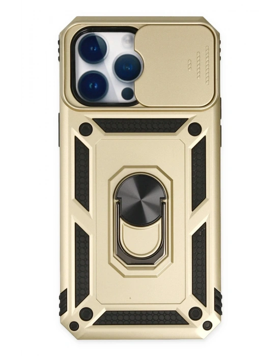 Newface iPhone 14 Pro Max Kılıf Pars Lens Yüzüklü Silikon - Gold