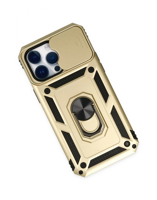 Newface iPhone 14 Pro Max Kılıf Pars Lens Yüzüklü Silikon - Gold