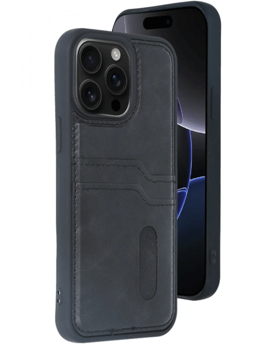 Newface iPhone 14 Pro Max Kılıf Sara Kartvizitli Deri Kılıf - Siyah