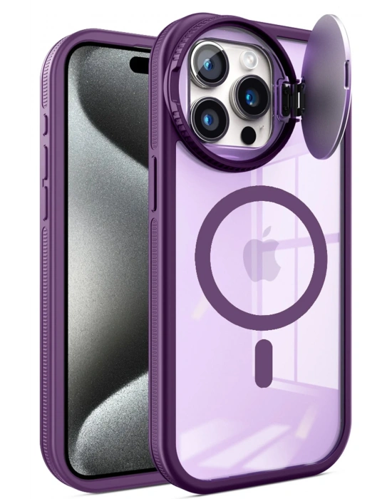 Newface iPhone 14 Pro Max Kılıf Teleskop Lens Magsafe Silikon Kapak - Derin Mor