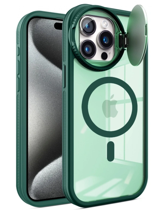 Newface iPhone 14 Pro Max Kılıf Teleskop Lens Magsafe Silikon Kapak - Koyu Yeşil