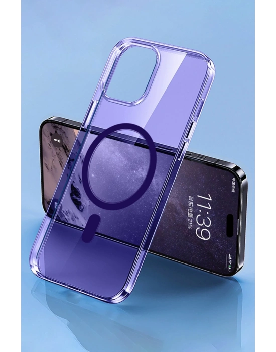 Newface iPhone 14 Pro Max Kılıf Tron Şeffaf Magsafe Kapak - Derin Mor