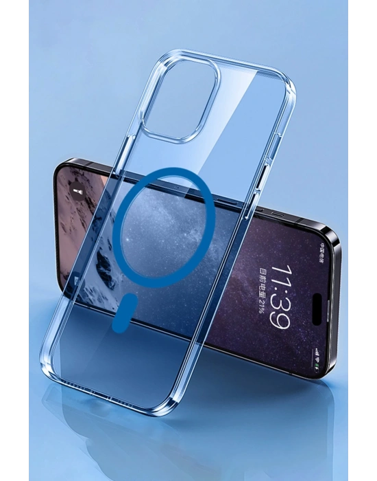 Newface iPhone 14 Pro Max Kılıf Tron Şeffaf Magsafe Kapak - Mavi