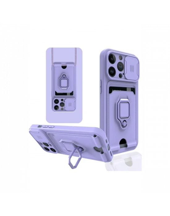 Newface iPhone 14 Pro Max Kılıf Zuma Kartvizitli Yüzüklü Silikon - Lila