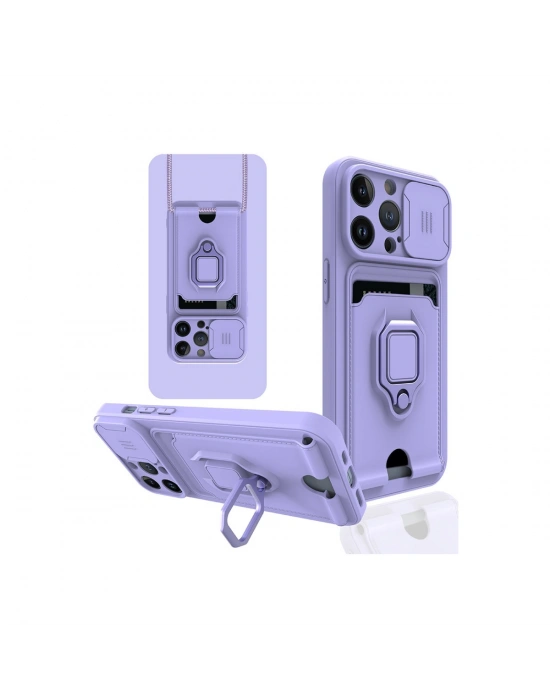 Newface iPhone 14 Pro Max Kılıf Zuma Kartvizitli Yüzüklü Silikon - Lila