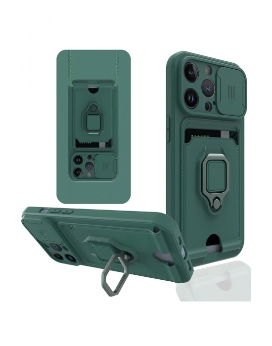 Newface iPhone 14 Pro Max Kılıf Zuma Kartvizitli Yüzüklü Silikon - Yeşil