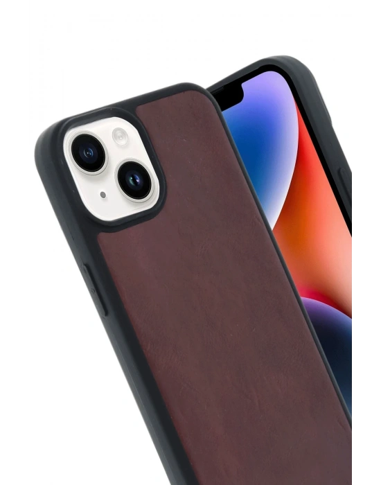 Newface iPhone 15 Kılıf Aras Deri Kapak - Bordo