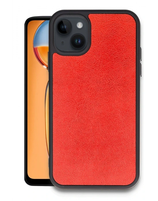 Newface iPhone 15 Kılıf Aras Deri Kapak - Kırmızı