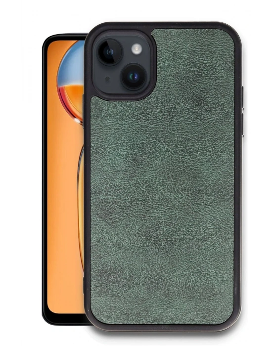 Newface iPhone 15 Kılıf Aras Deri Kapak - Koyu Yeşil