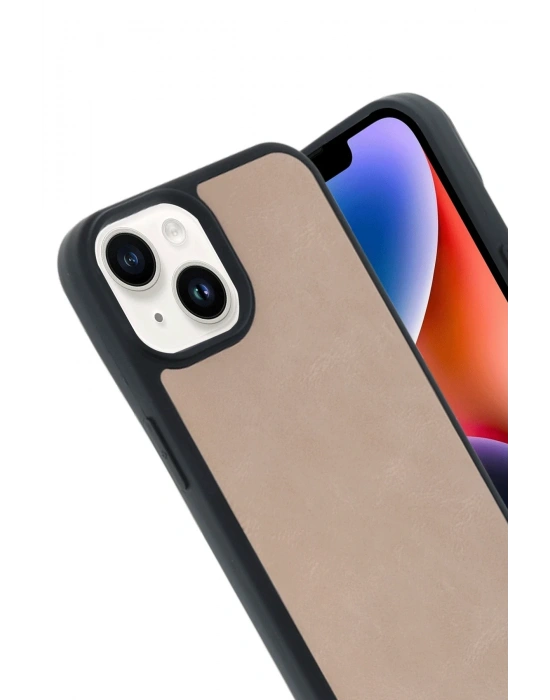 Newface iPhone 15 Kılıf Aras Deri Kapak - Pudra
