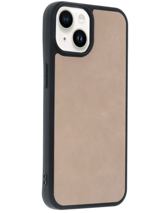 Newface iPhone 15 Kılıf Aras Deri Kapak - Pudra