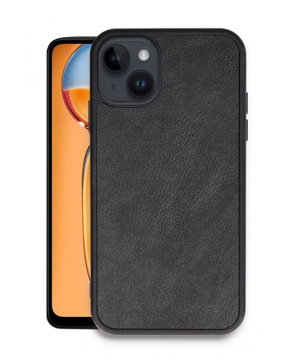 Newface iPhone 15 Kılıf Aras Deri Kapak - Siyah