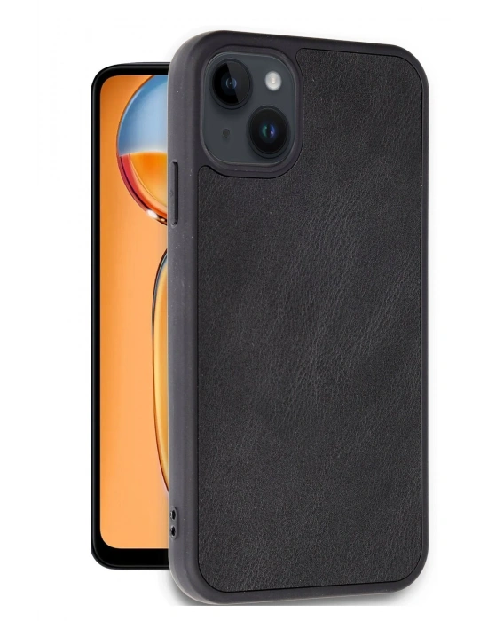 Newface iPhone 15 Kılıf Aras Deri Kapak - Siyah