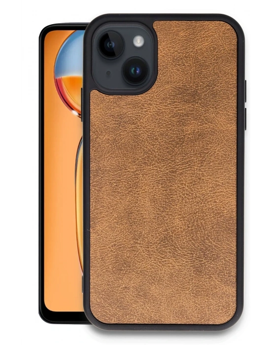 Newface iPhone 15 Kılıf Aras Deri Kapak - Taba