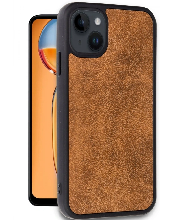 Newface iPhone 15 Kılıf Aras Deri Kapak - Taba