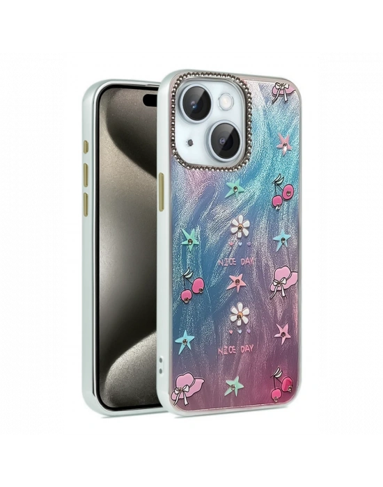 Newface iPhone 15 Kılıf Blade Aynalı Desenli Kapak - Desen 4