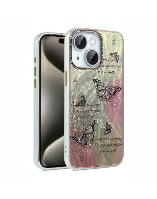 Newface iPhone 15 Kılıf Blade Aynalı Desenli Kapak - Desen 6