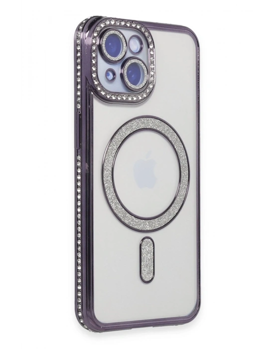 Newface iPhone 15 Kılıf Joke Simli Magneticsafe Kılıf - Derin Mor