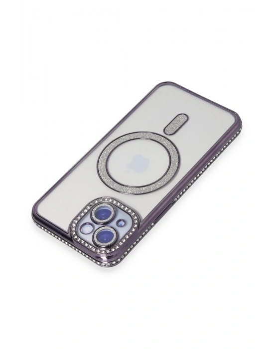 Newface iPhone 15 Kılıf Joke Simli Magneticsafe Kılıf - Derin Mor