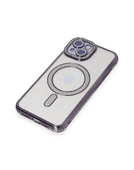 Newface iPhone 15 Kılıf Joke Simli Magneticsafe Kılıf - Derin Mor