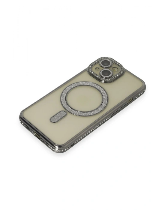 Newface iPhone 15 Kılıf Joke Simli Magneticsafe Kılıf - Gri